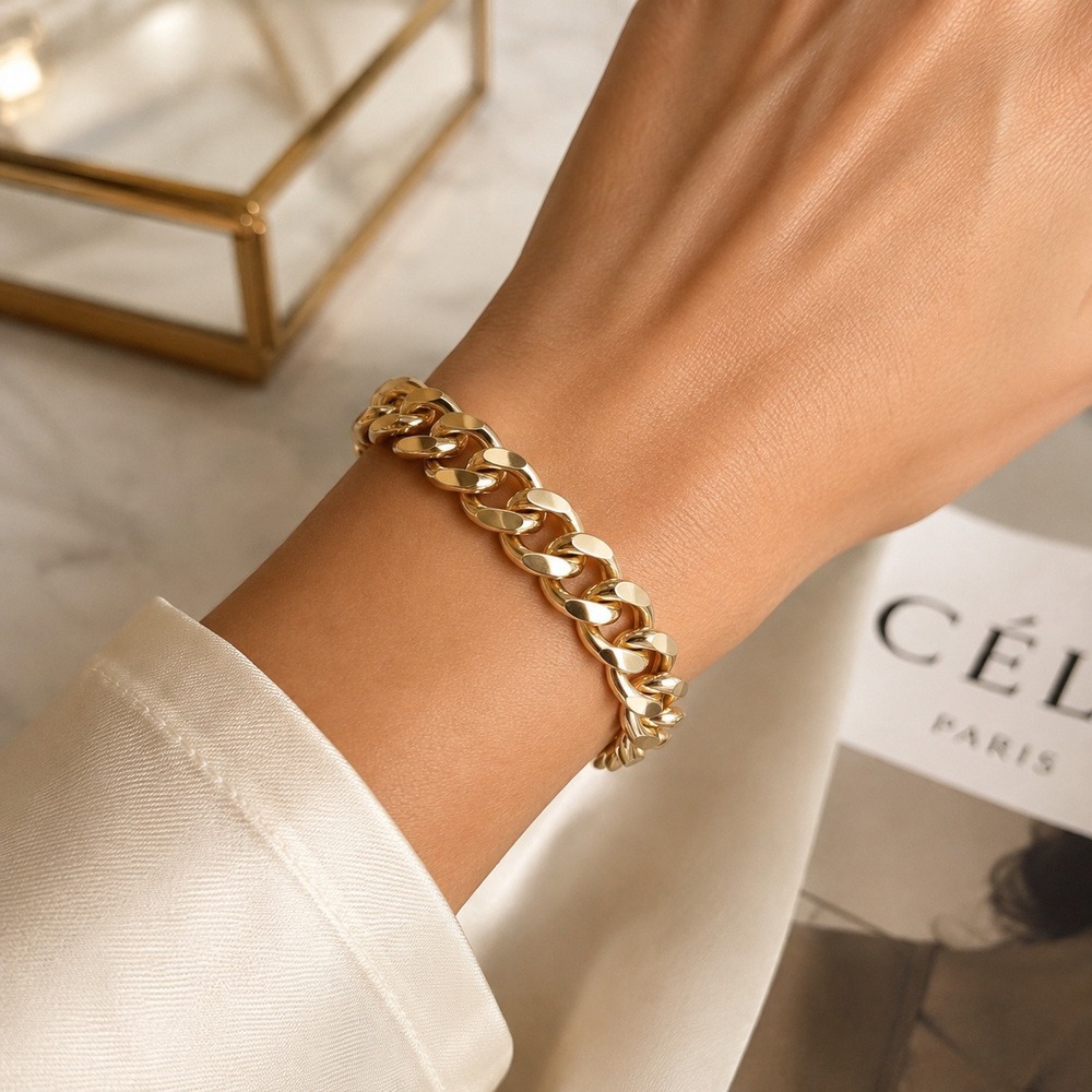 Vintage Luxor Tropic Gold Tone Curb Link Bracelet German Made Chunky Glam Chain